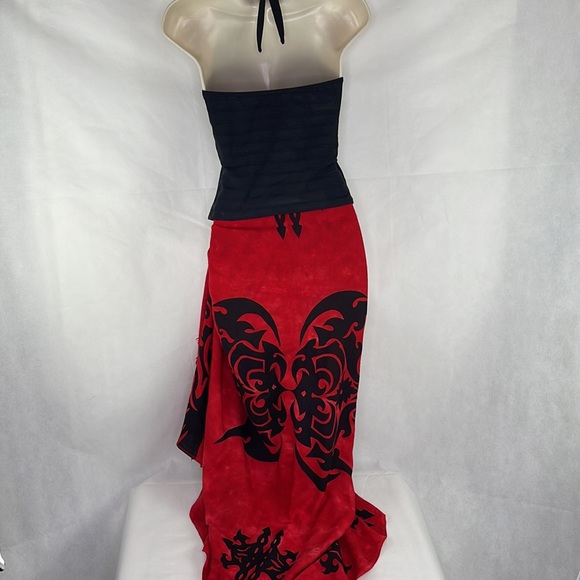 Black Tankini Halter Top & Red Black Tribal Print Sating Wrap Set - Picture 4 of 8